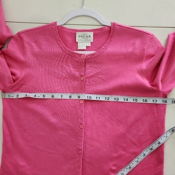 Oscar by Oscar De La Renta Silk Blend Beaded Button Front Cardigan Pink Small - Picture 9 of 12